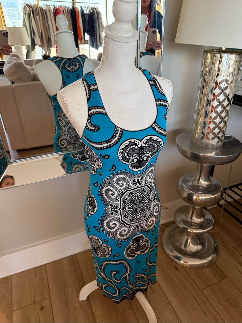 Nicole Miller Turquoise Paisley-Print Tank Midi Dress